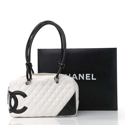Chanel Calfskin Quilted Large Cambon Bowler White Black 14 of 14