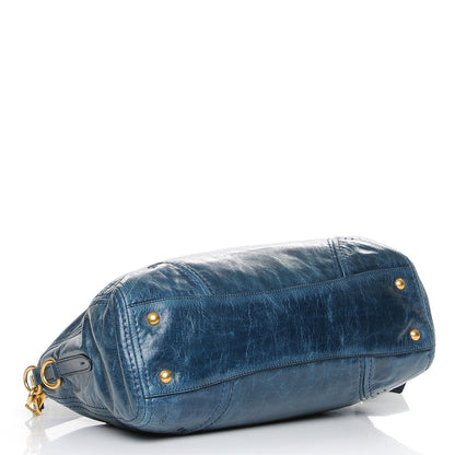 Prada Vitello Shine Shopping Satchel Denim 5 of 9