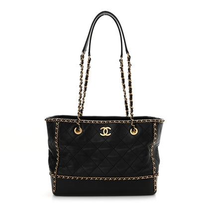 Chanel Calfskin Quilted Chain Lines Shopping Tote Black 1 of 12