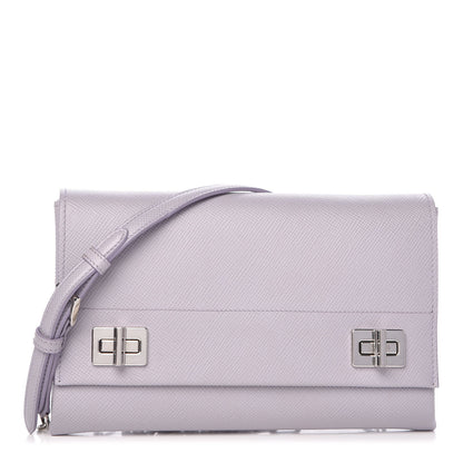 Prada Saffiano Cuir Twist Lock Chain Flap Crossbody Bag Glicine 2 of 10
