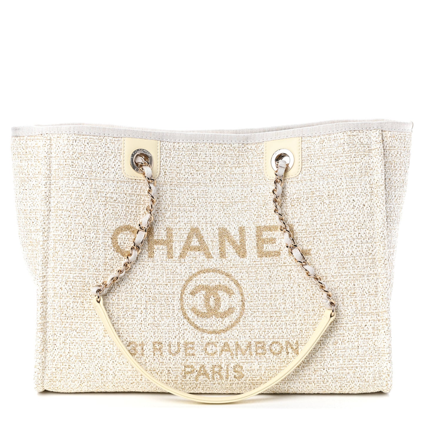 Lurex Boucle Small Deauville Tote Ivory