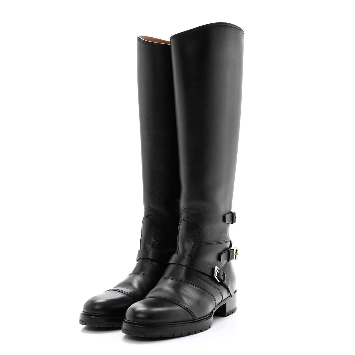 Calfskin Knee High Flat Boots 38.5 Black