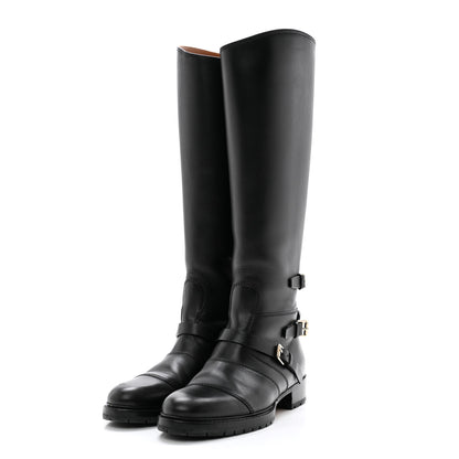 Valentino Garavani Calfskin Knee High Flat Boots 38.5 Black 3 of 11