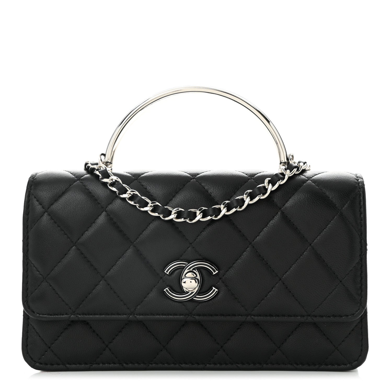 Chanel Lambskin Quilted Metal Top Handle Crossbody Flap Black 1 of 11