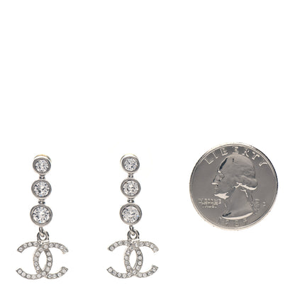 Chanel Crystal CC Drop Earrings Silver 2 of 4