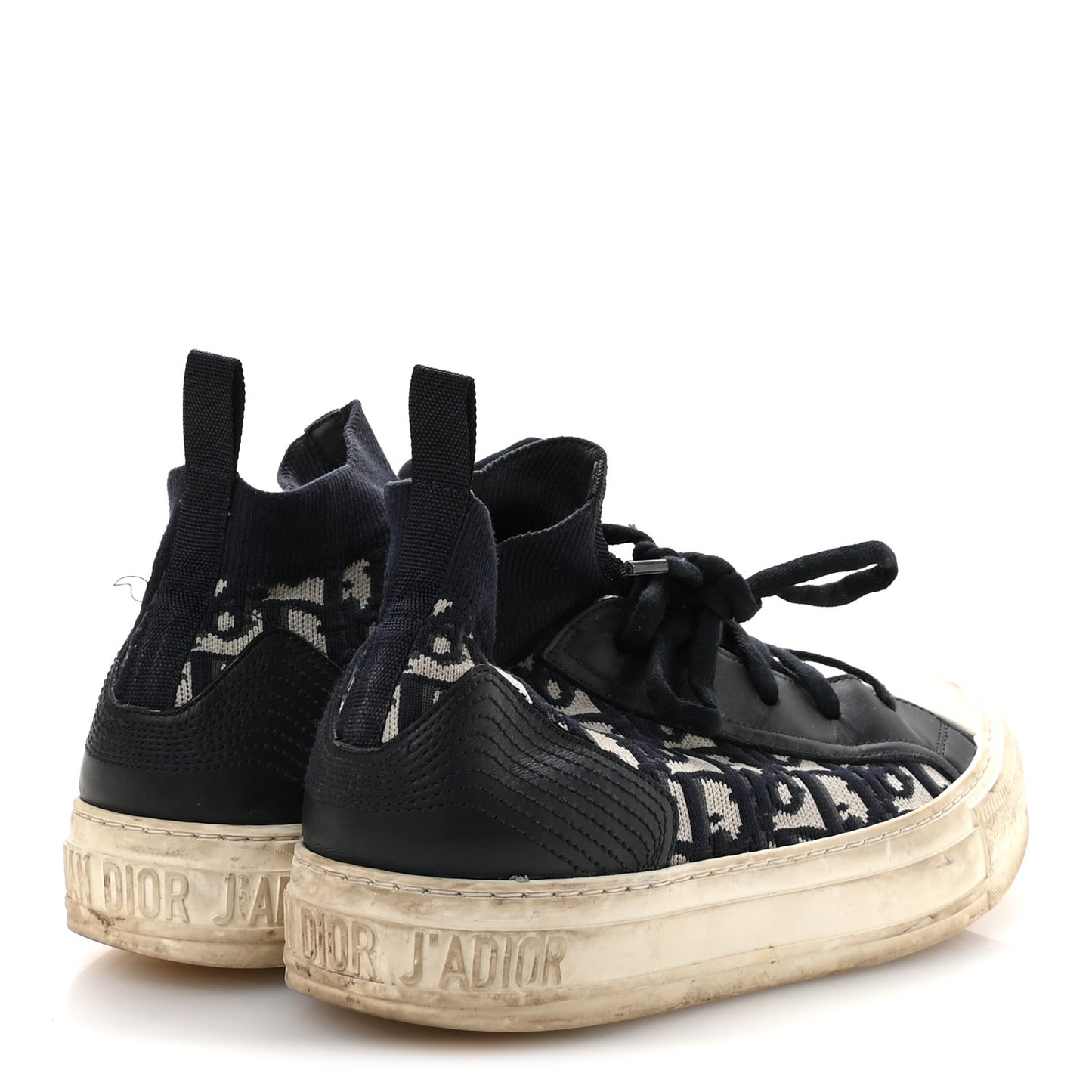 Technical Knit Calfskin Oblique Womens Walk'n Dior Mid Top Sneakers 35 Deep Blue