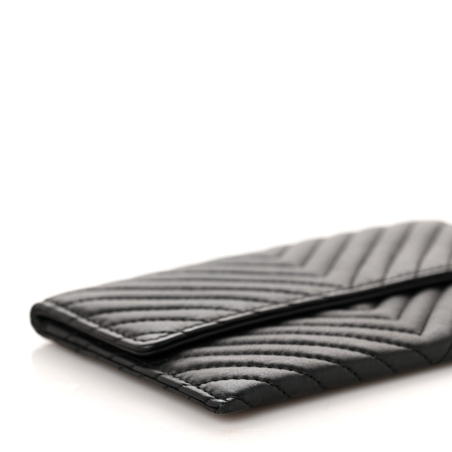 Chanel Sheepskin Chevron Card Holder Wallet Black 8 of 9