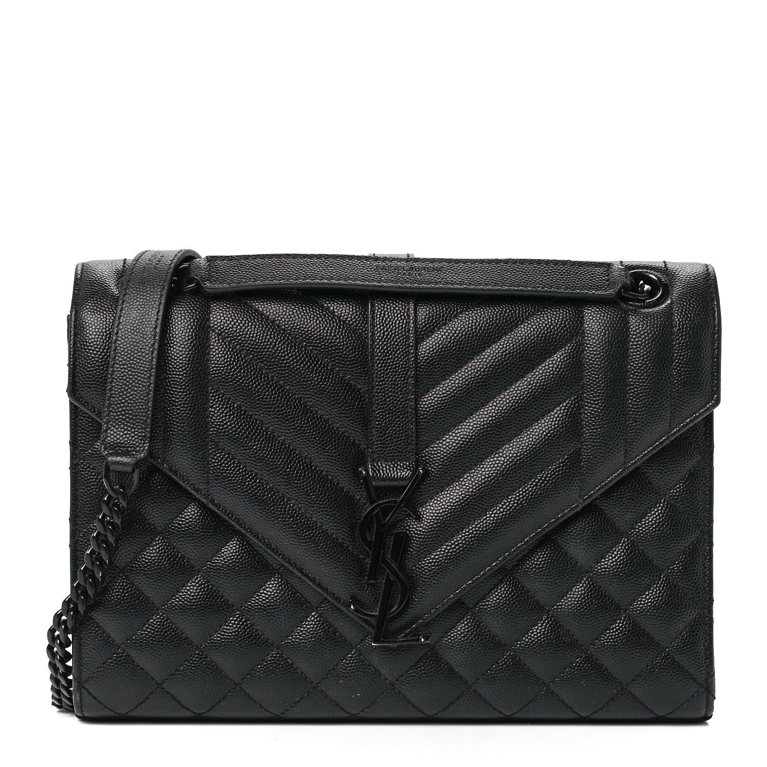 Saint Laurent Grain De Poudre Textured Mixed Matelasse Triquilt Medium Monogram Monochrome Satchel Black 1 of 12
