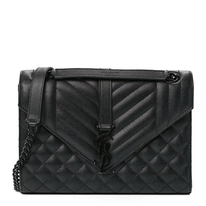 Saint Laurent Grain De Poudre Textured Mixed Matelasse Triquilt Medium Monogram Monochrome Satchel Black 1 of 12