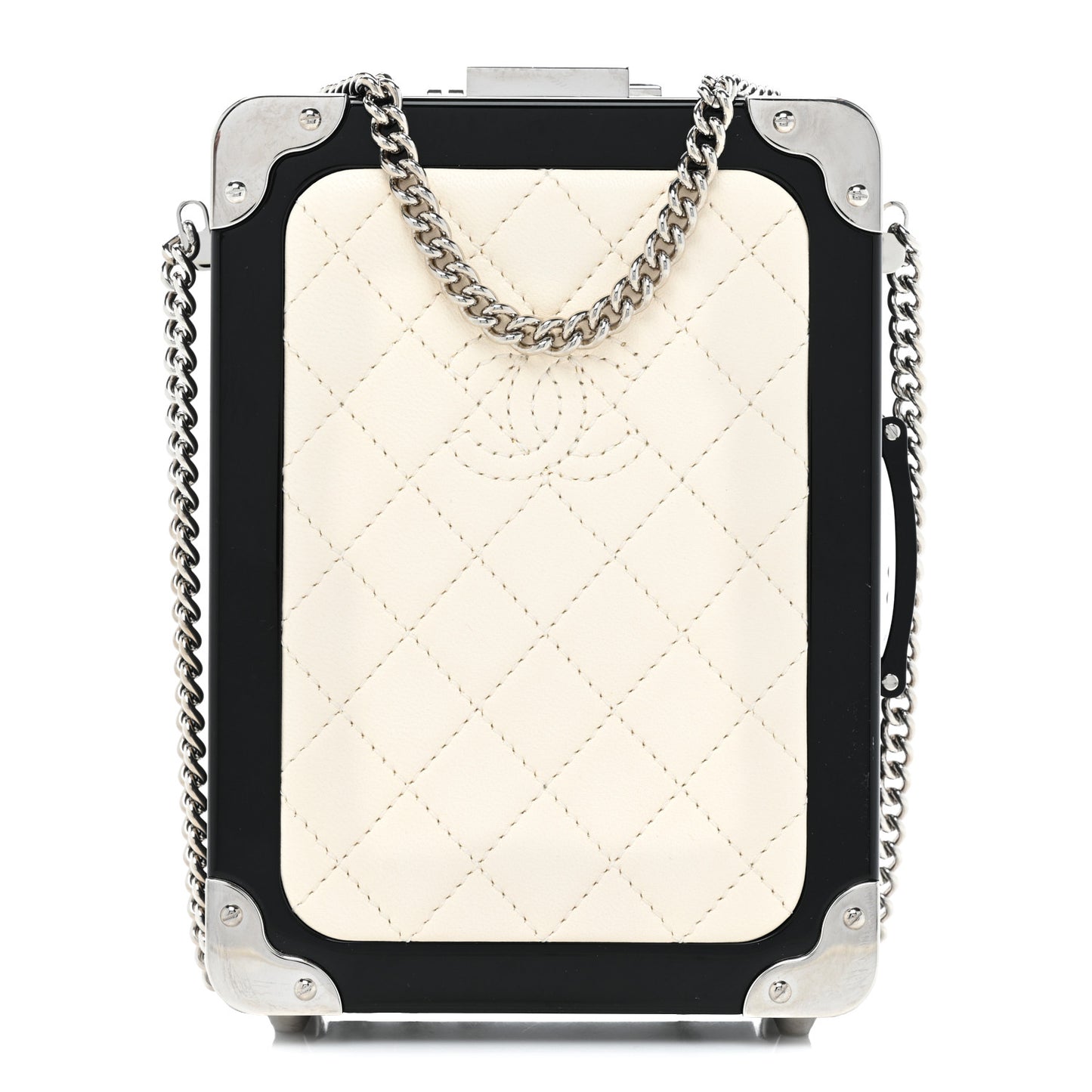 Plexiglass Lambskin Evening In The Air Mini Trolley Minaudiere Clutch Beige Black