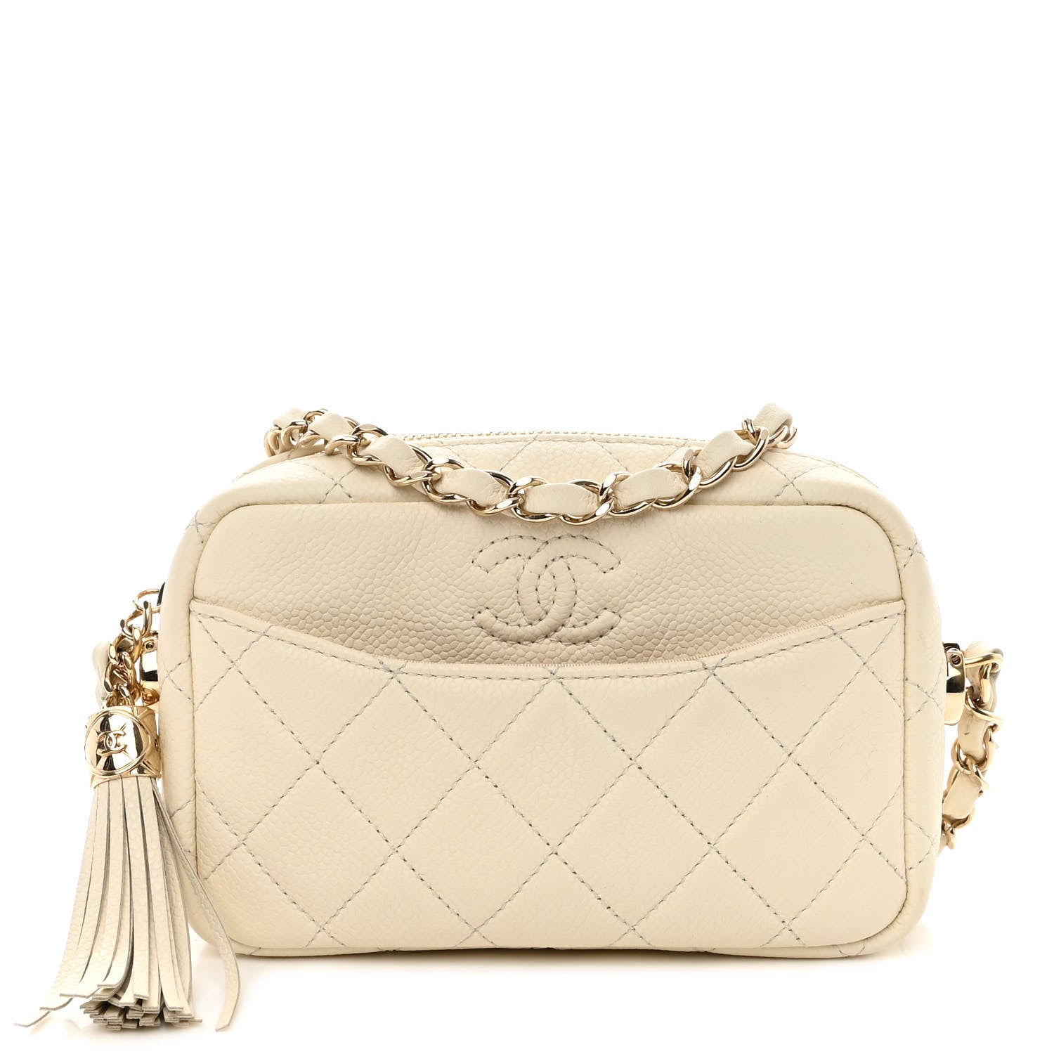 Chanel Caviar Quilted Mini Coco Tassel Camera Case White 1 of 11