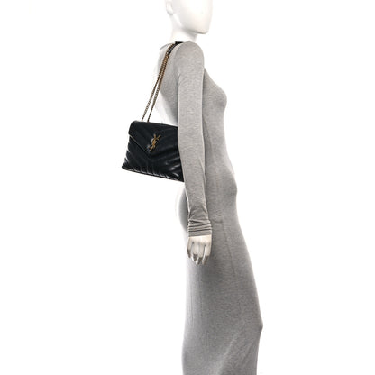 Saint Laurent Calfskin Y Quilted Monogram Small Loulou Chain Satchel Black Black 2 of 10