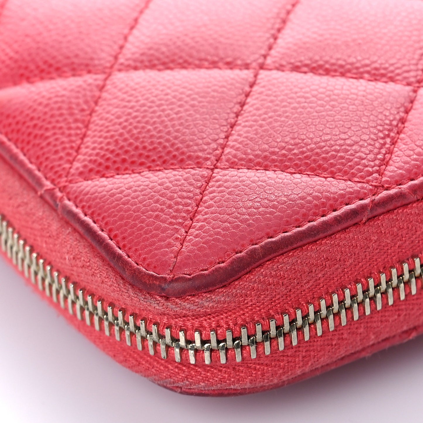 Caviar Quilted Large Gusset Zip Around Wallet Fuchsia