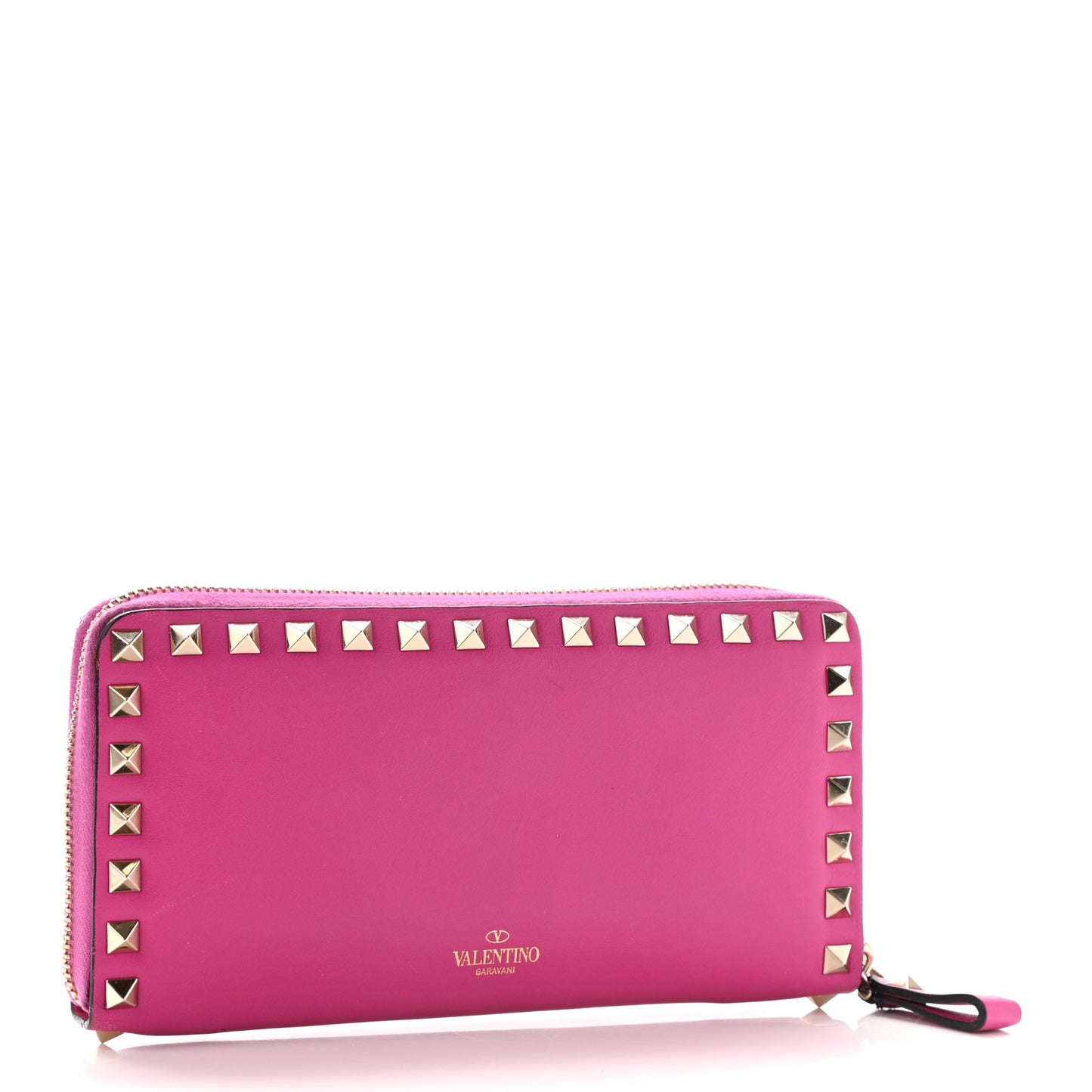 Calfskin Rockstud Zip Around Wallet Bright Fuxia