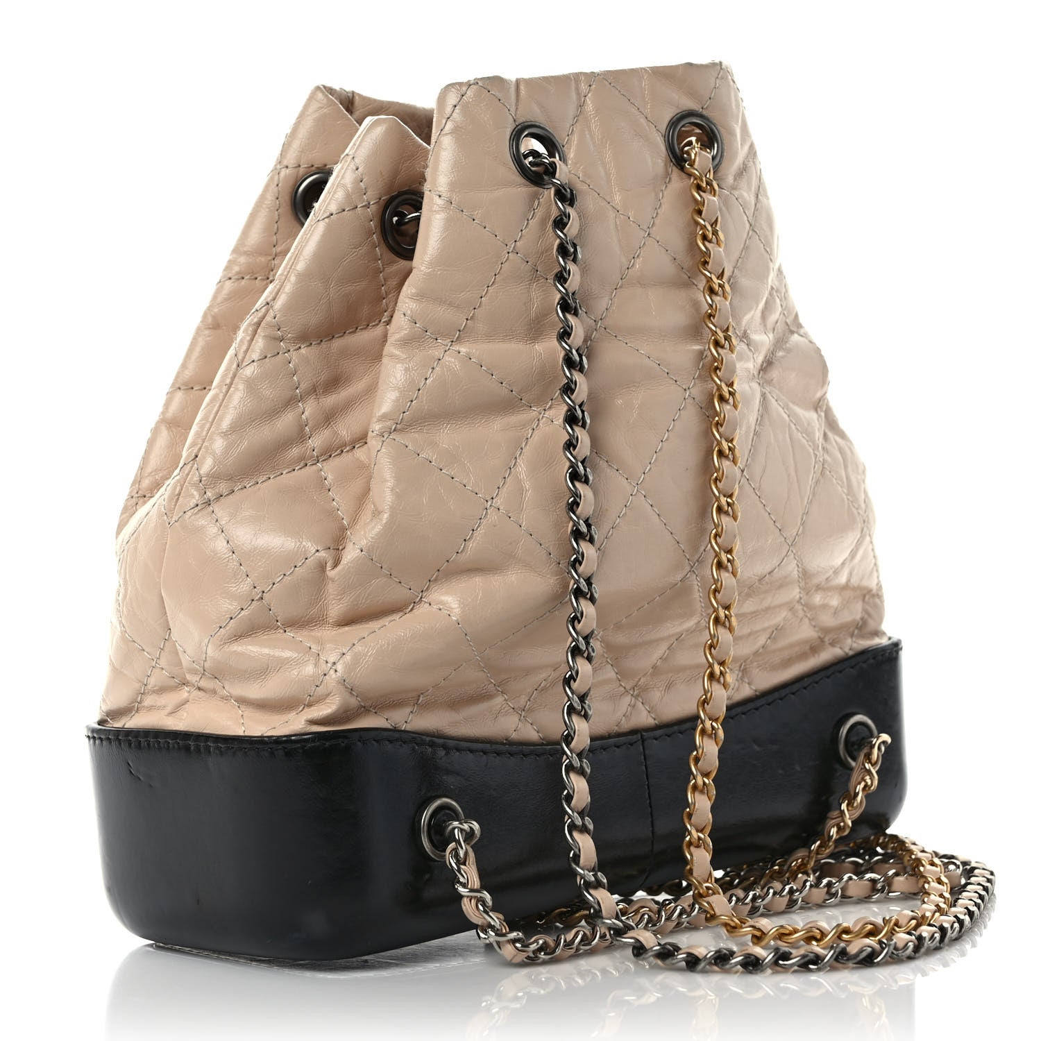 Chanel Aged Calfskin Quilted Small Gabrielle Backpack Beige Black 3 of 10