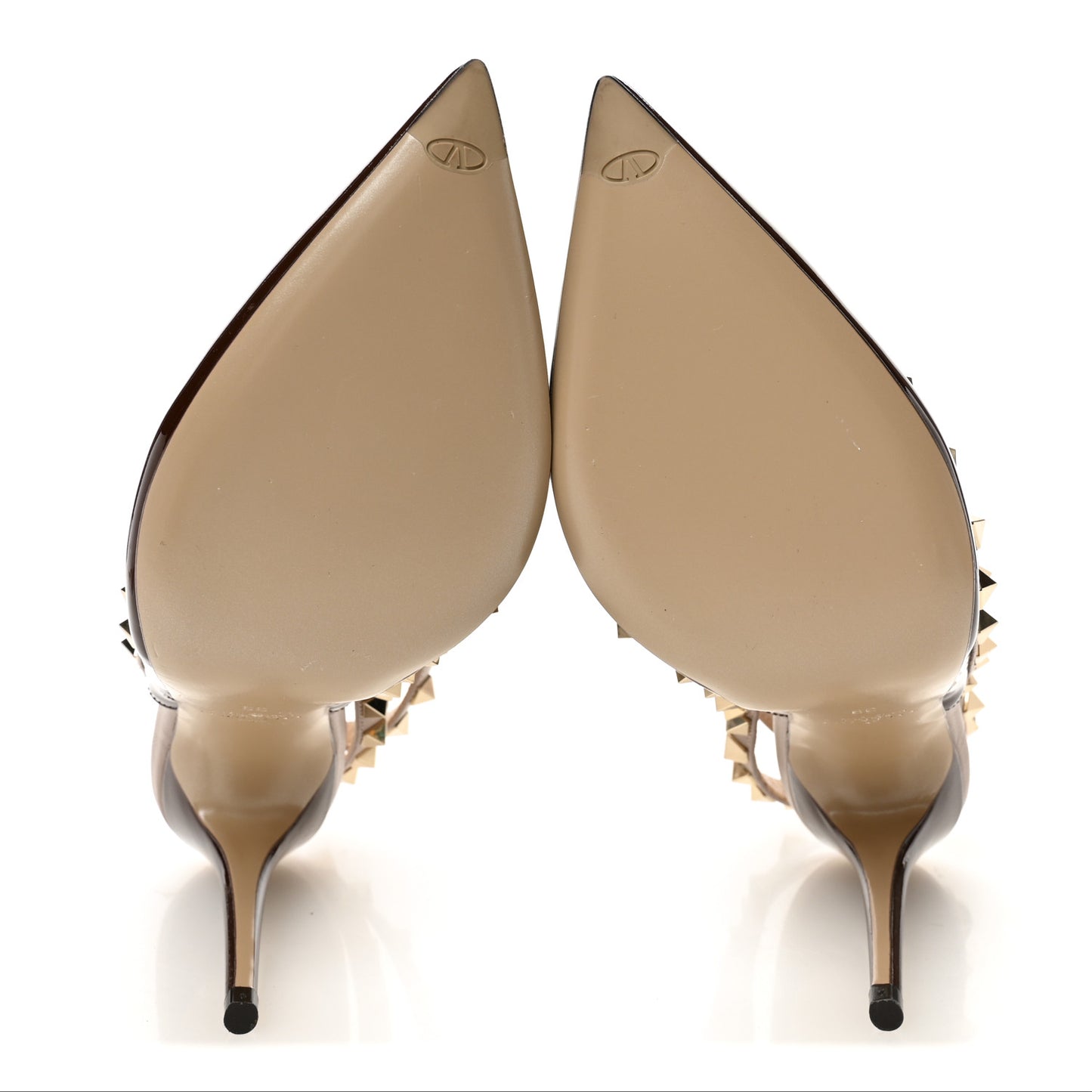 Patent Nappa Rockstud Ankle Strap 100mm Pumps 39 Brown Poudre