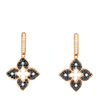 Roberto Coin 18K Rose Gold Black Diamond Petite Venetian Princess Flower Hoop Earrings 1 of 4