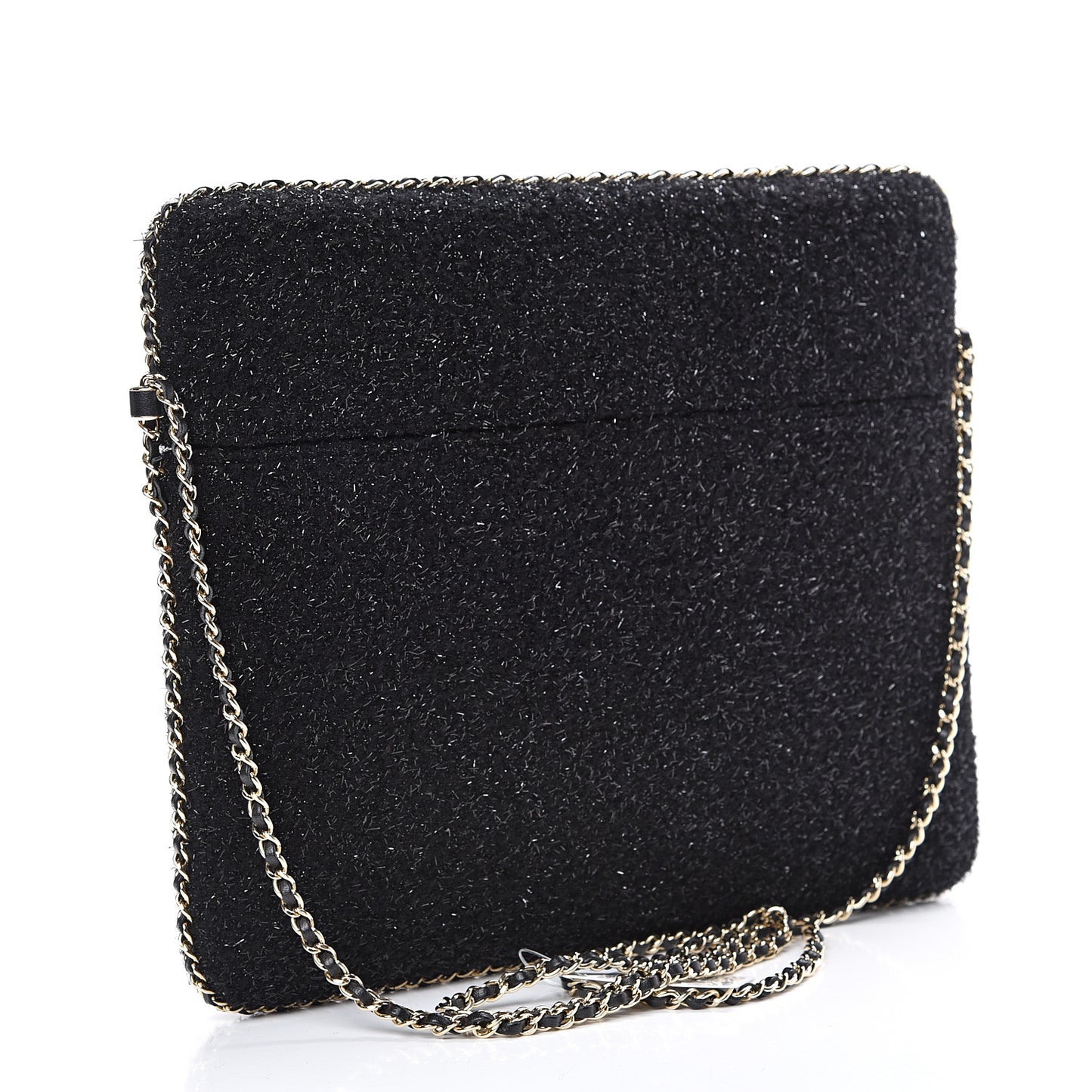 Tweed Chain Around Tablet Holder Crossbody Black