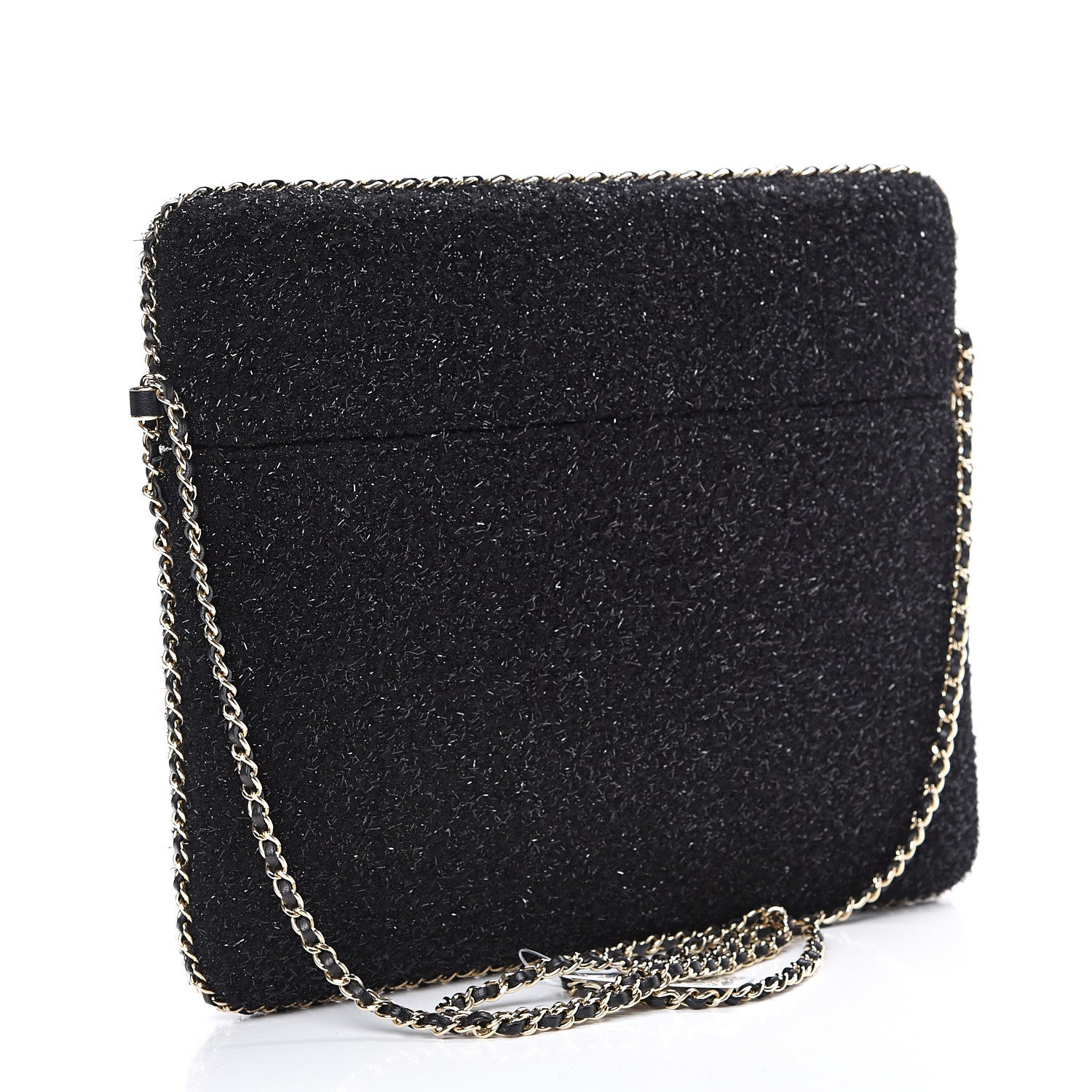 Chanel Tweed Chain Around Tablet Holder Crossbody Black 2 of 10