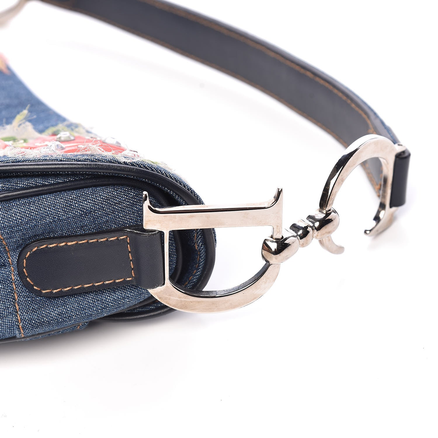 Christian Dior Denim Embroidered Saddle Bag Blue Multi 10 of 12