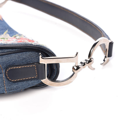Christian Dior Denim Embroidered Saddle Bag Blue Multi 10 of 12