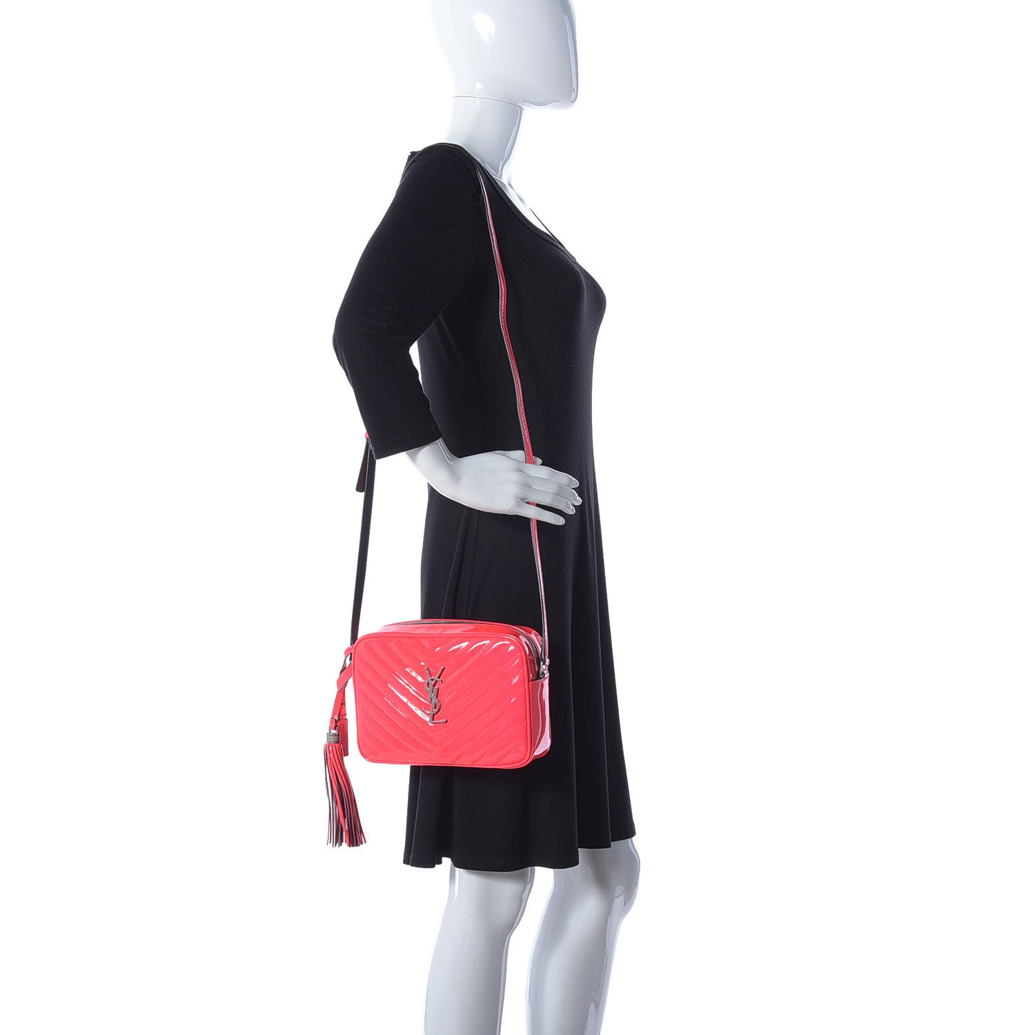 Saint Laurent Patent Calfskin Matelasse Monogram Lou Camera Bag Neon Pink 2 of 8