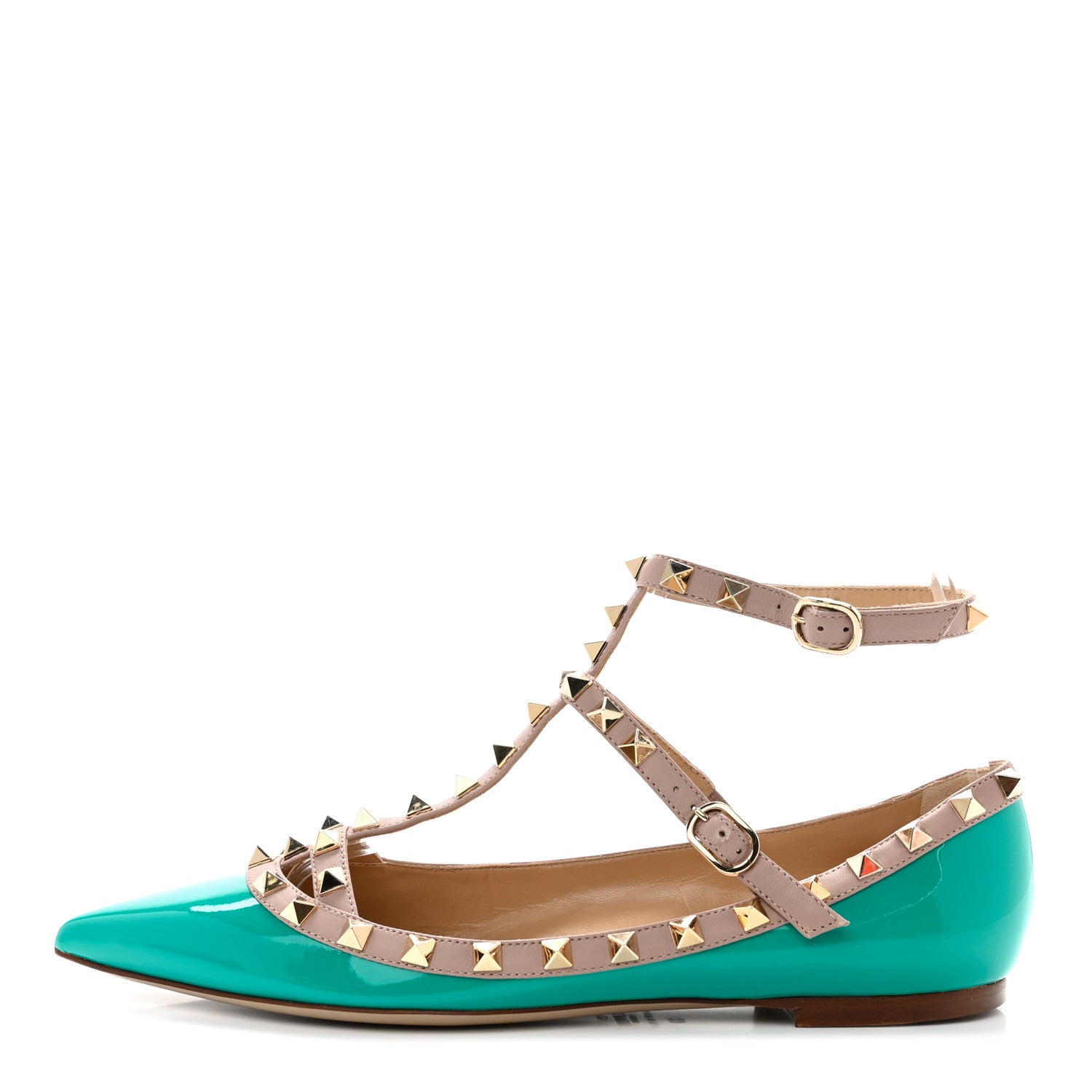 Valentino Garavani Patent Nappa Rockstud Cage Ballerina Flats 39 Opaline Green Poudre 1 of 7