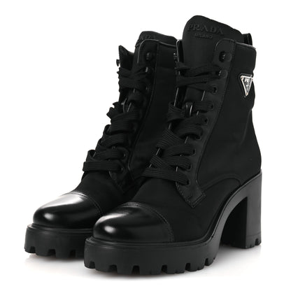 Prada Spazzolato Re-Nylon Metal Triangle Logo Lace Up 55mm Ankle Boots 38.5 Black 4 of 11