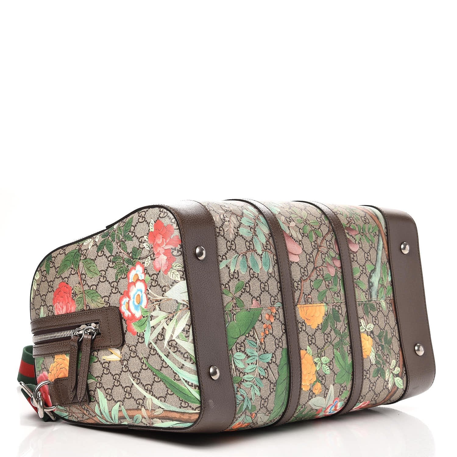 Gucci GG Supreme Monogram Tian Web Medium Duffle Beige Multicolor New Acero 4 of 8