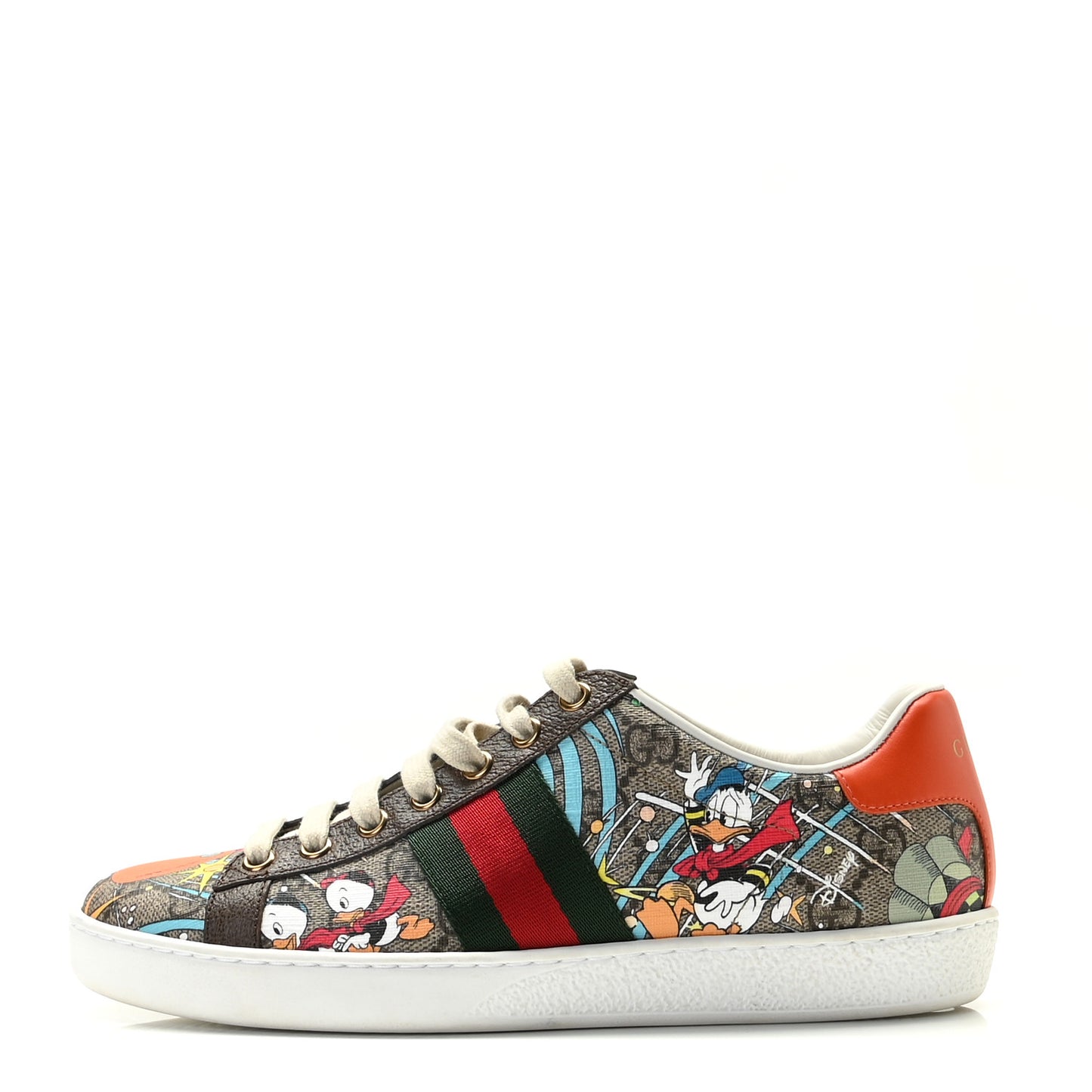 X DISNEY GG Supreme Monogram Web Donald Duck Womens Ace Sneakers 36 Beige New Acero Orange