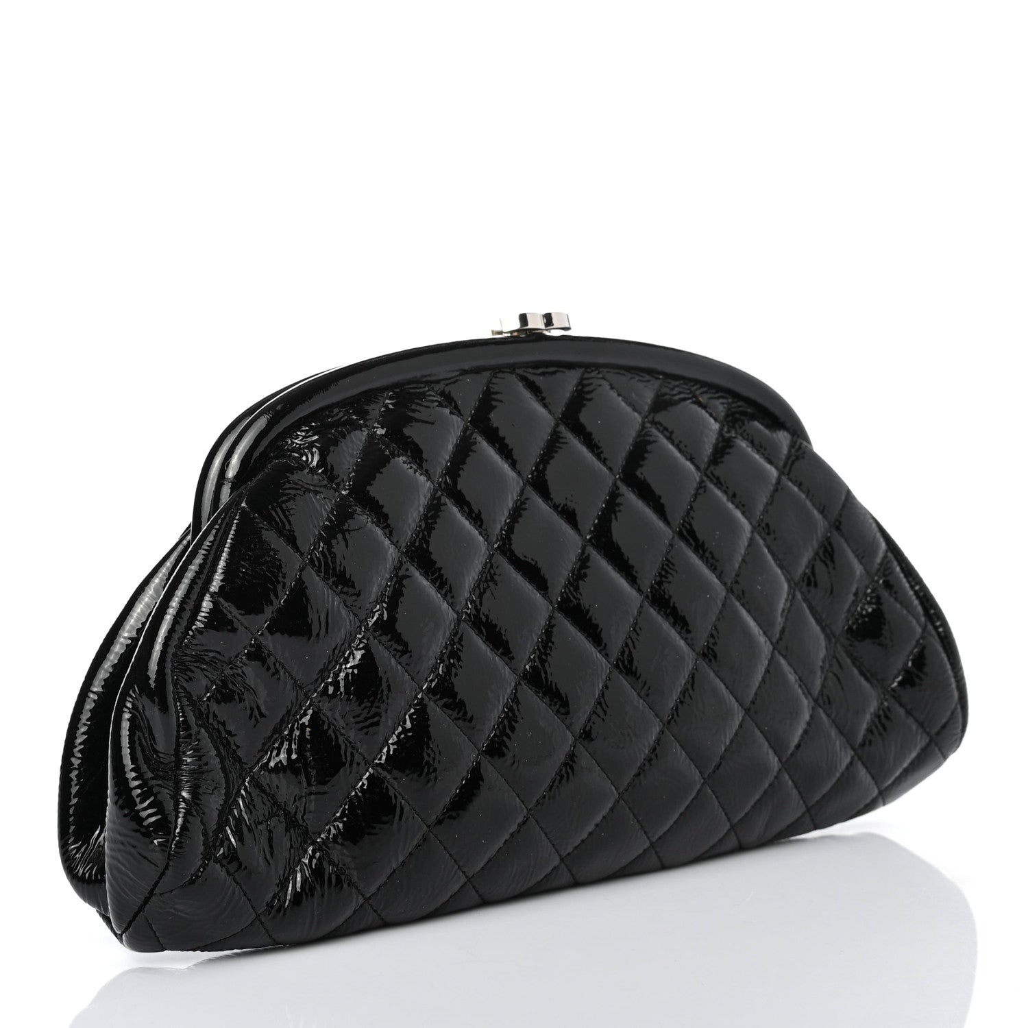 Chanel Distressed Patent Quilted Timeless Clutch Black 2 of 5
