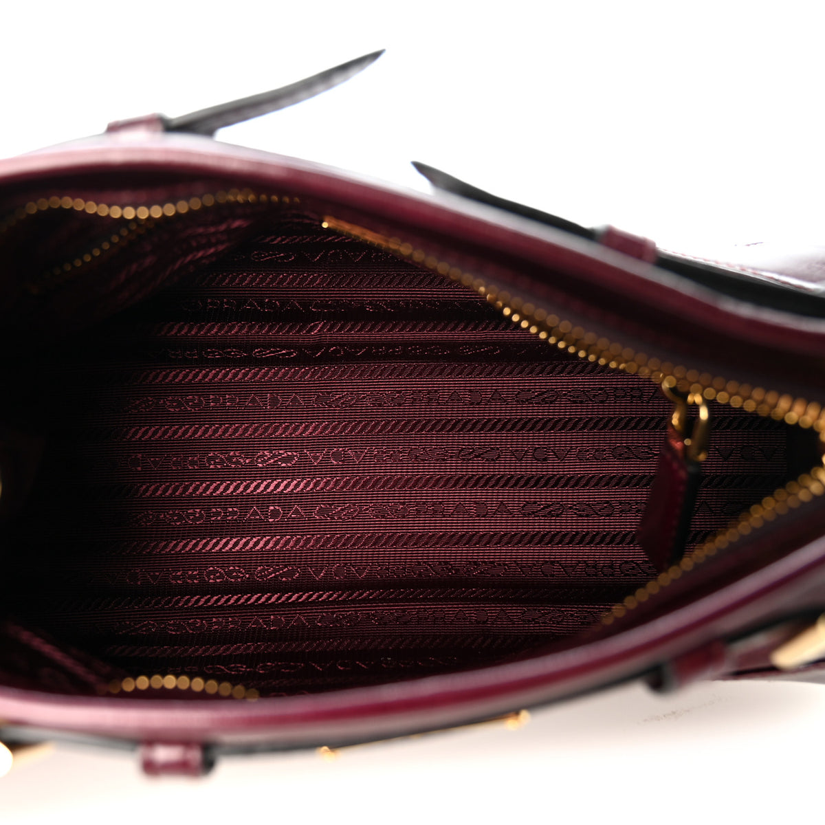 Prada Glossy Calfskin Triangle Small Bonnie Shoulder Bag Bordeaux 5 of 10