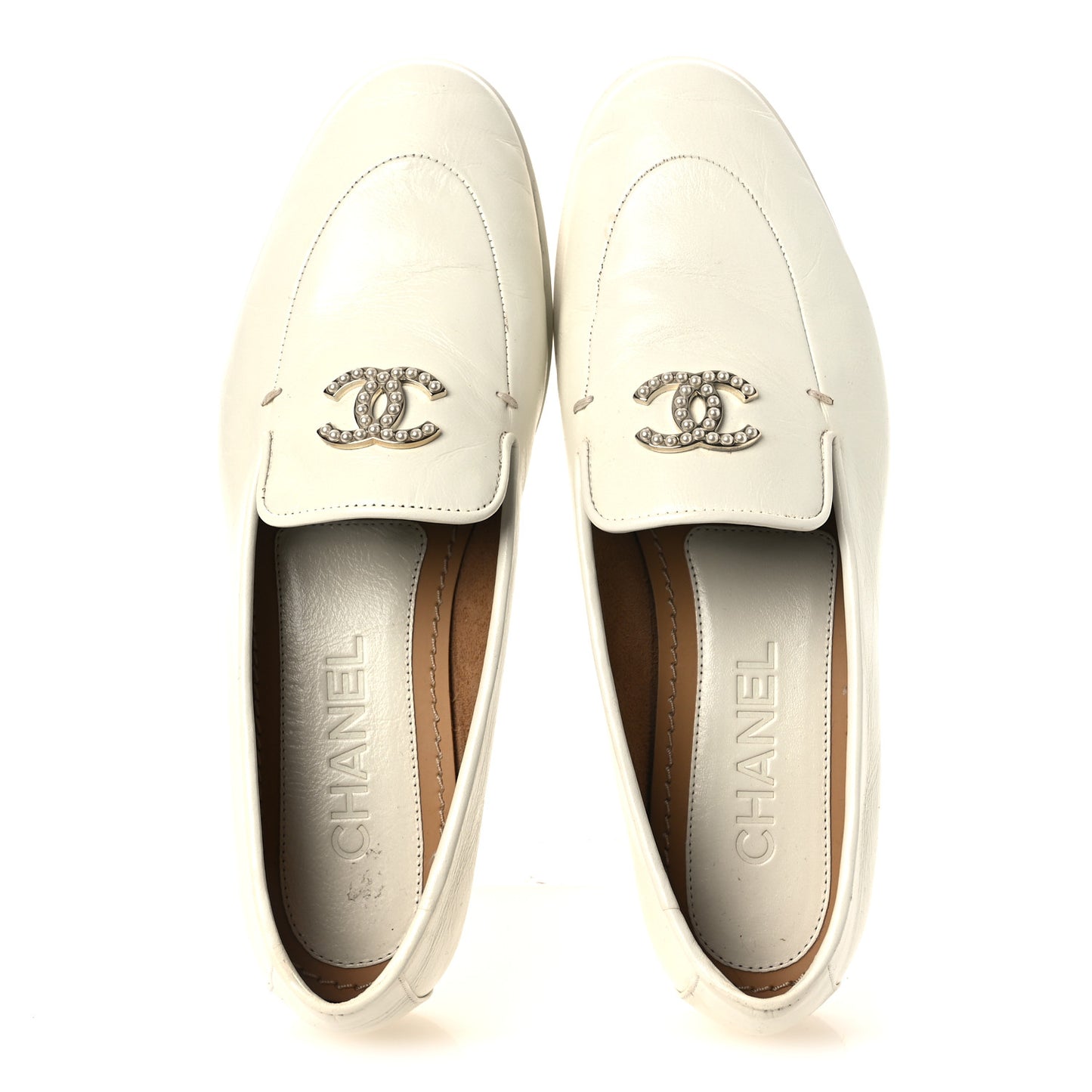Shiny Calfskin Pearl CC Mocassin Loafers 36 White