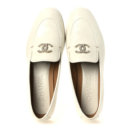 Chanel Shiny Calfskin Pearl CC Mocassin Loafers 36 White 2 of 13