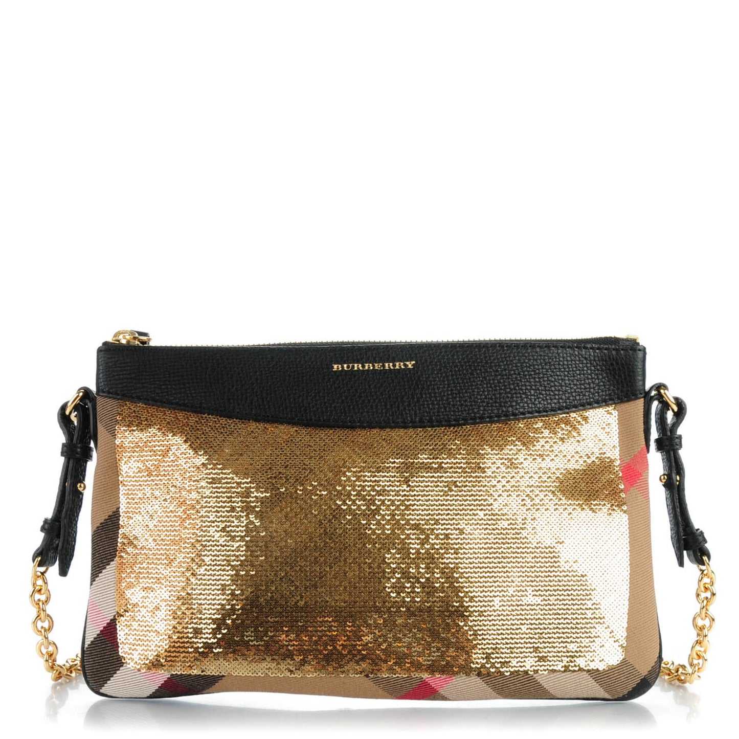 House Check Sequin Peyton Crossbody Clutch Bag Gold Black