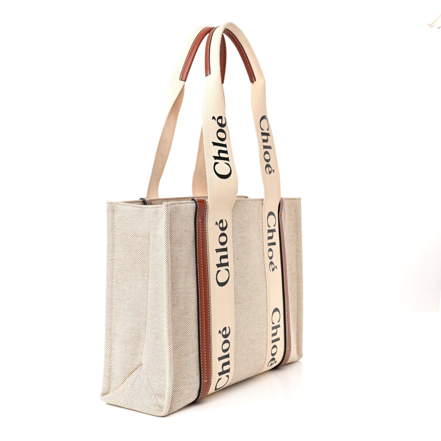 Cotton Calfskin Medium Woody Ribbon Tote White Brown