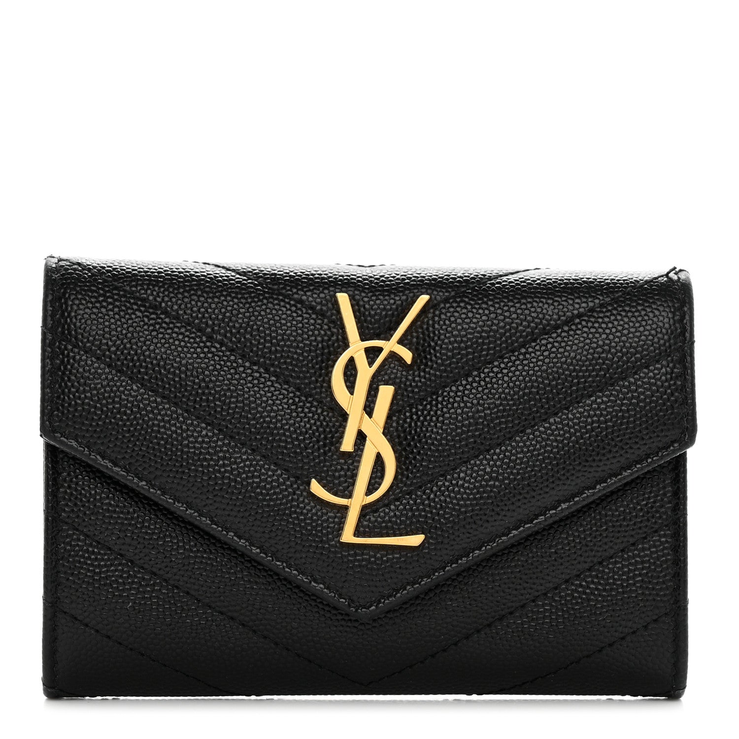 Saint Laurent Grain De Poudre Matelasse Chevron Small Monogram Envelope Wallet Black 1 of 10