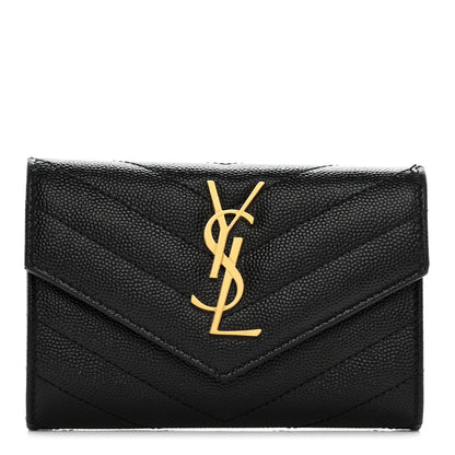 Saint Laurent Grain De Poudre Matelasse Chevron Small Monogram Envelope Wallet Black 1 of 10