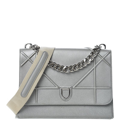 Christian Dior Metallic Grained Calfskin Diorama Satchel Silver 1 of 10