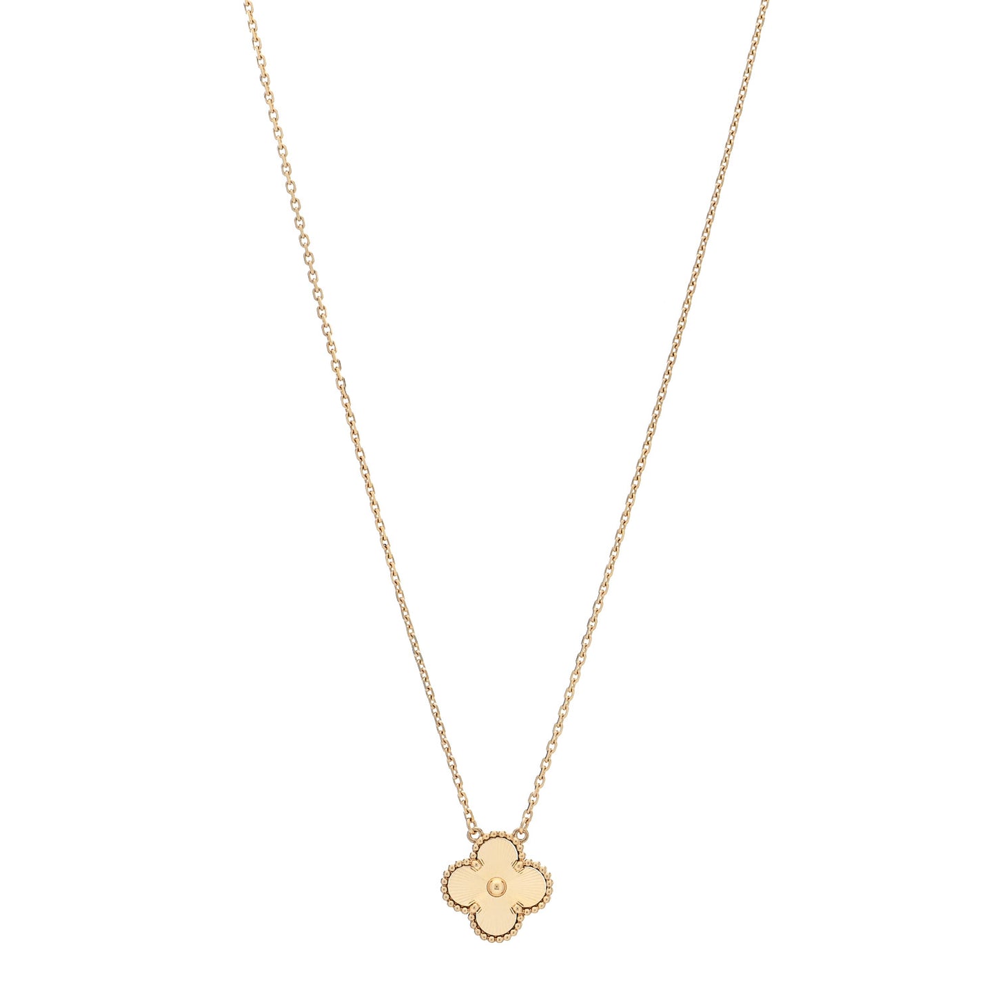 18K Yellow Gold Guilloche Vintage Alhambra Pendant Necklace