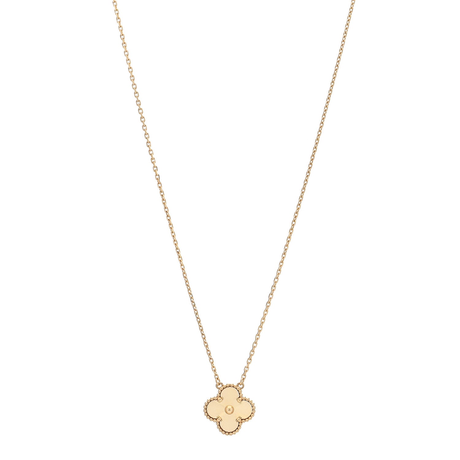 Van Cleef & Arpels 18K Yellow Gold Guilloche Vintage Alhambra Pendant Necklace 1 of 8