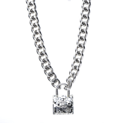 Chanel Resin CC Oversized Padlock Chain Necklace Silver Pearly White 1 of 6