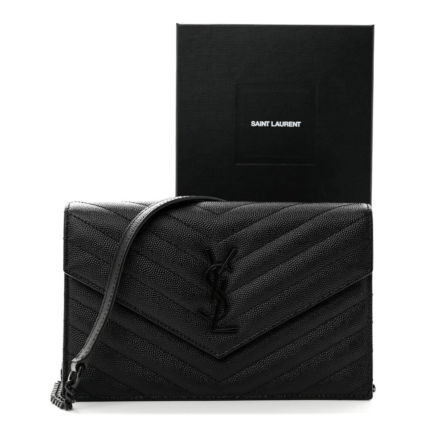 Grain De Poudre Matelasse Chevron Monochrome Monogam Envelope Chain Wallet Black