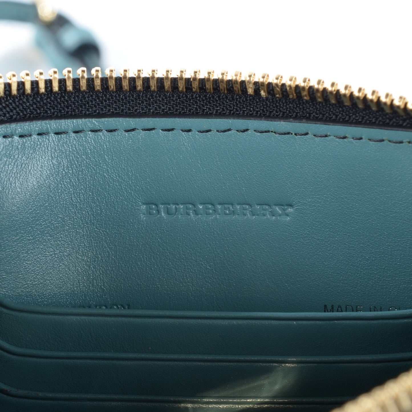 Signature Grain Calfskin Check Embossed Peyton Crossbody Clutch Bag Celadon Blue