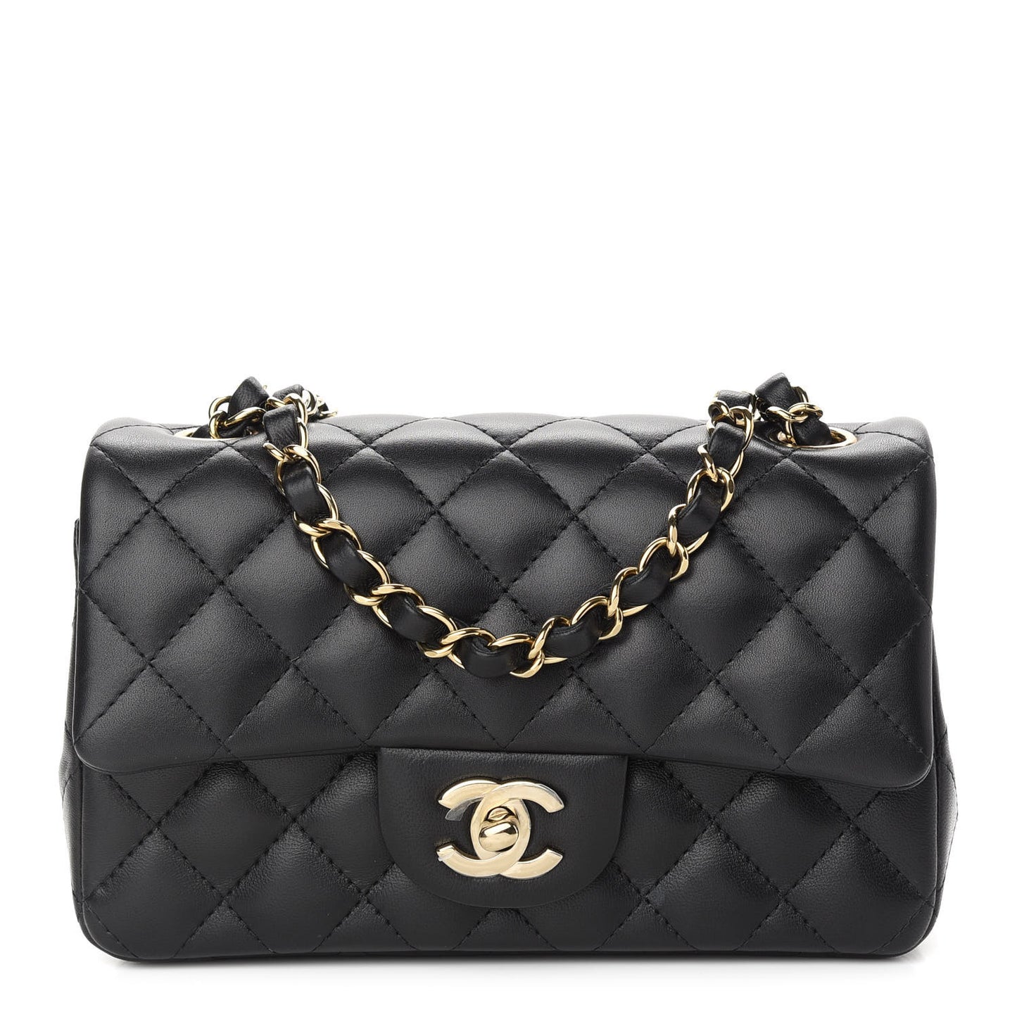 Lambskin Quilted Mini Rectangular Flap Black