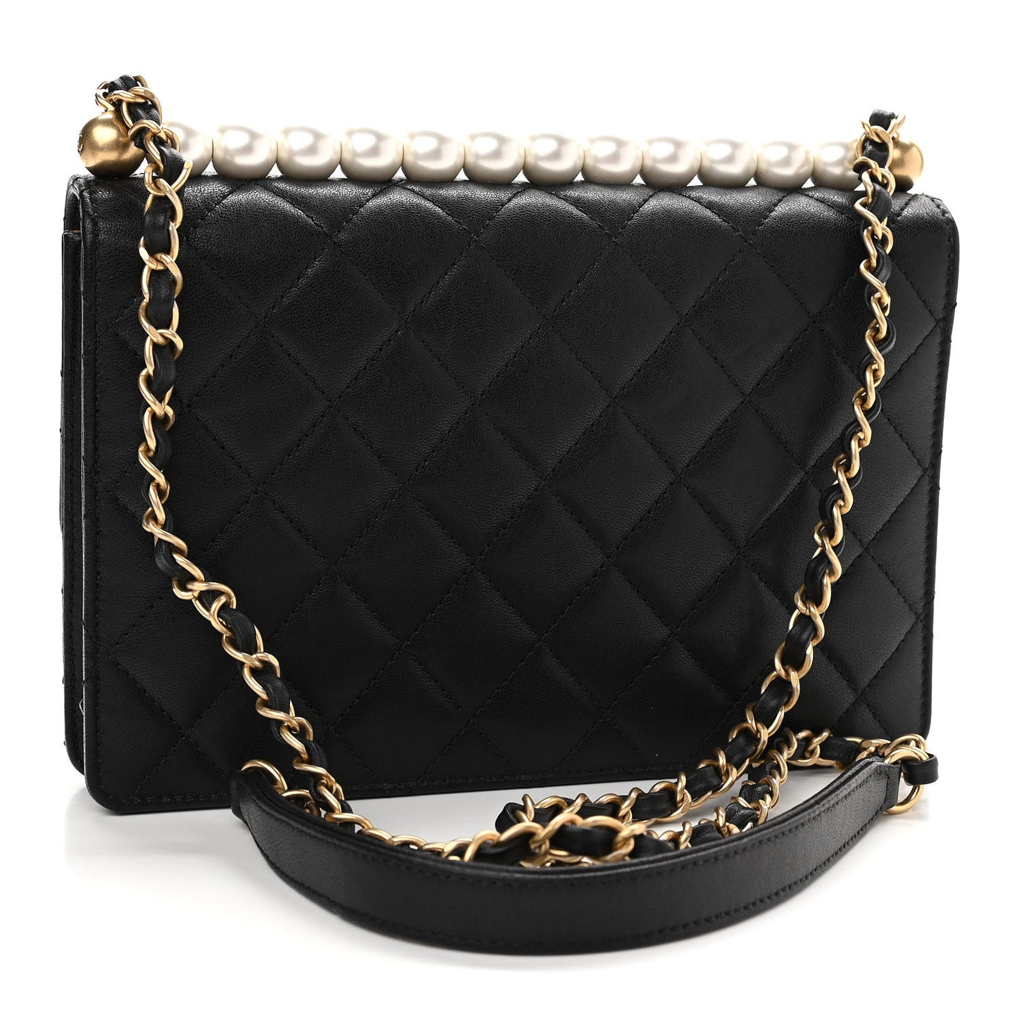 Goatskin Quilted Small Chic Pearls Flap Black