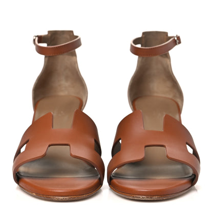 Hermes Calfskin Legend Wedge Sandals 39 Gold 3 of 10