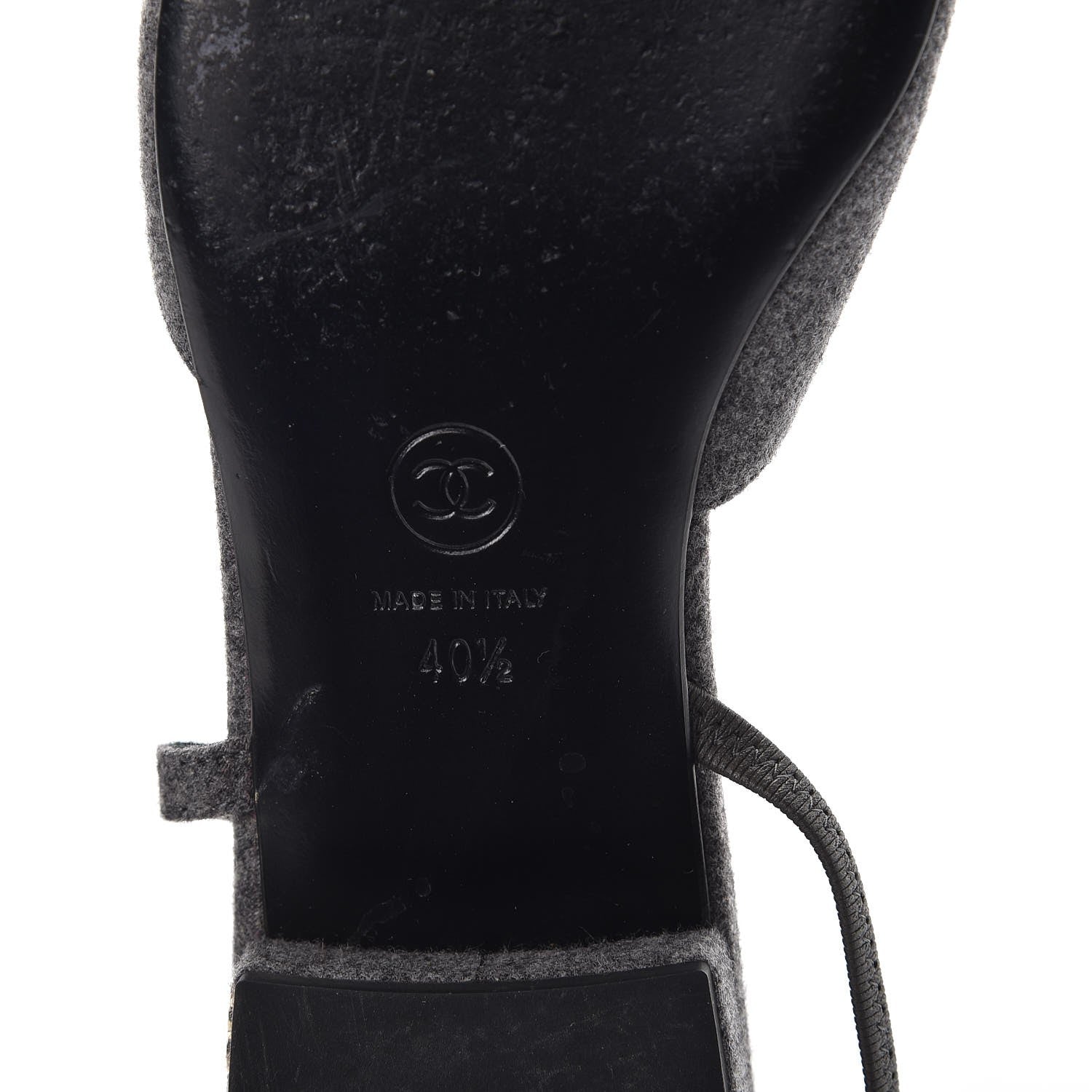 Chanel Wool Velvet Cap Toe CC Slingback Pumps 40.5 Grey Black 8 of 10