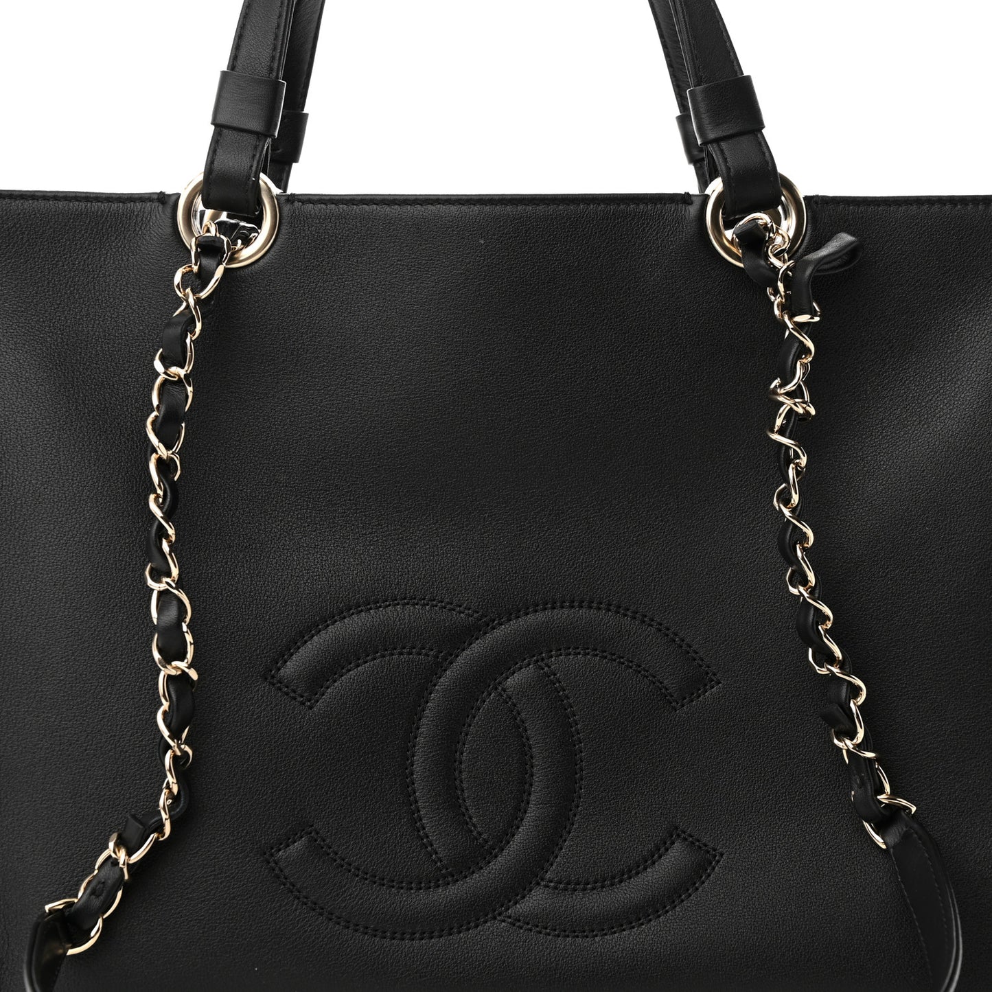 Calfskin CC Zipped Shopping Tote Black
