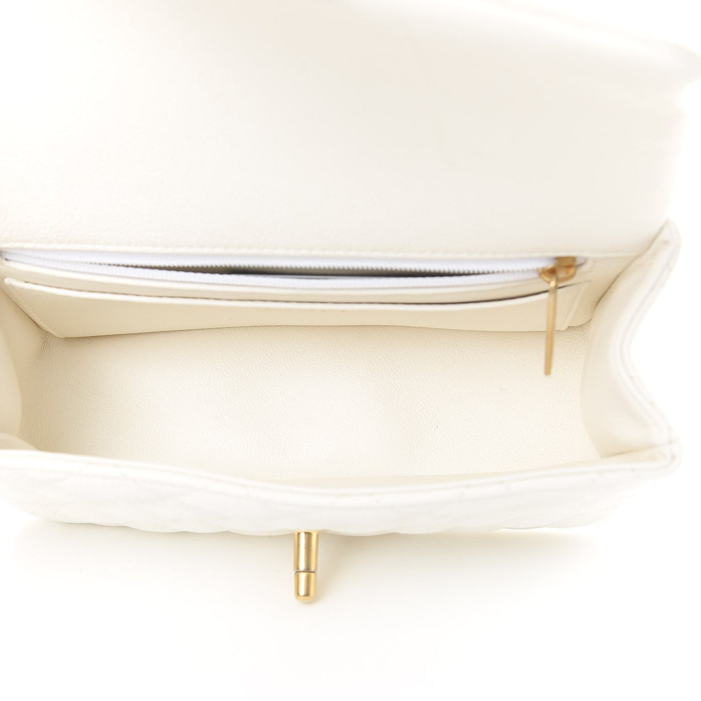 Caviar Quilted Mini Top Handle Rectangular Flap White